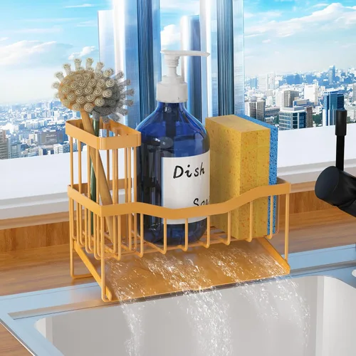 Vista 16 de Fssvcd Maifan Organizador de Fregadero para Cocina con Soporte para Cepillo y Bandeja Autodrenante de Acero Inoxidable, Organizador de Fregadero