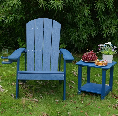 Vista 4 de Outdoor Adirondack Chair, Weather-Resistant HIPS Patio Lounge Chair, 1Pcs Fixed Seating for Porch, Garden, Deck, Backyard 1pcs Blue