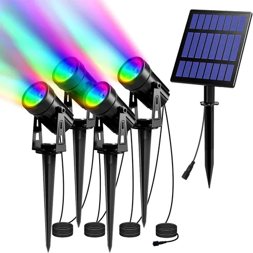 Vista 12 de T-SUN Focos solares al aire libre impermeables, luces de paisaje solares 2 en 1 LED para jardín, focos solares para árbol, jardín, estanque, piscina