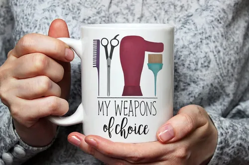 Vista 3 de Fonhark - Taza divertida - My Weapons of Choice (Hairdresser) - Para peluquería estilista peluqueros tazas peine secador cepillo tijeras, taza