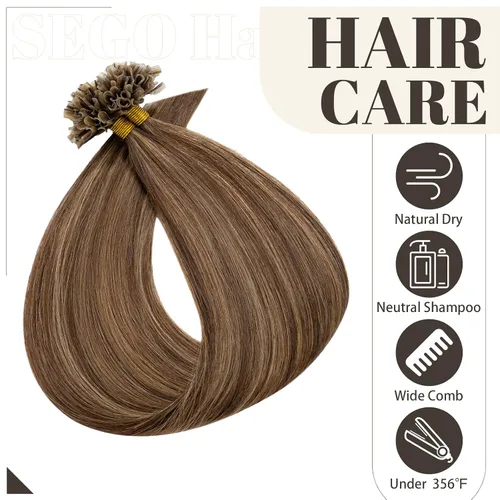 Vista 195 de SEGO Extensiones de cabello humano con micro cuentas, extensiones de cabello humano con micro bucle, lacio, natural, fusión fría, 1.76 oz/paquete