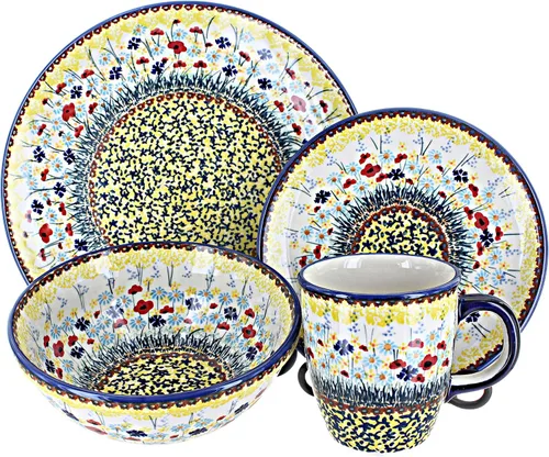Vista 11 de Cerámica polaca Blue Rose – Juego de 4 piezas Blue Harmony – Servicio para 1-1 lugar – Ideal para cenas diarias, comidas informales o como vajilla
