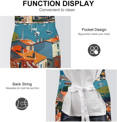Vista 6 de MUSM Apron for Adults - 27.6 X 31.5 Inch, Heavy-Duty Polyester Aprons with Two Large Pockets, Waterproof Sea Scenery Pictures Kitchen Apron for
