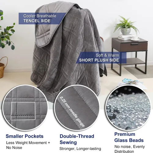 Vista 3 de OMYSTYLE Manta pesada reversible de 48x72 pulgadas y 15 libras para adultos, manta doble cara con peso de felpa corta cálida y tela Tencel fresca