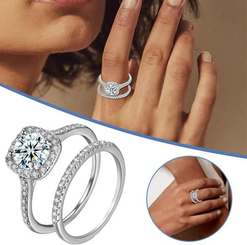 Vista 2 de Anillos de liquidación, 2 en 1 para mujer, joyería de boda, compromiso, regalos