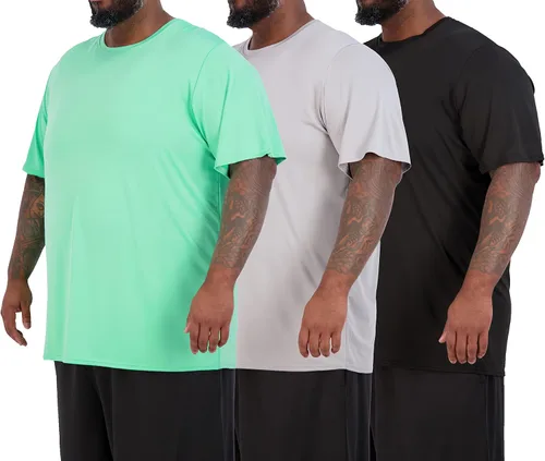 Vista 14 de 3 Pack Men's Big and Tall Dry Fit T Shirts Workout Gym Athletic Crew Tee Manga corta - Conjunto 1