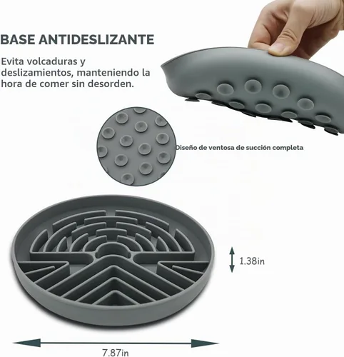 Vista 7 de Lesipee Tazón de Alimentación Lenta para Perros Grandes y Pequeños, Tazón de Comida para Perros Tipo Rompecabezas Anti-Asfixia con Base Gris