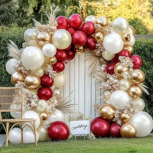 Vista 6 de Guirnalda de globos de oro burdeos, doble relleno, perla, blanco, dorado, granate, rojo vino, kit de arco de globos para boda, baby shower