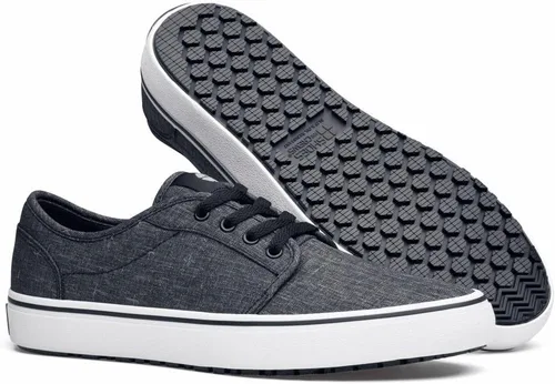 Vista 9 de Shoes for Crews Merlin - Tenis unisex antideslizantes para trabajo y servicio de alimentos, resistentes al agua, lona, negro o gris