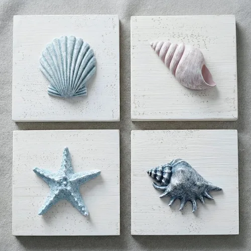 Vista 9 de TideAndTales - Decoración de playa de conchas marinas (juego de 4) conchas 3D texturizadas y decoraciones de estrellas de mar para el hogar o casa