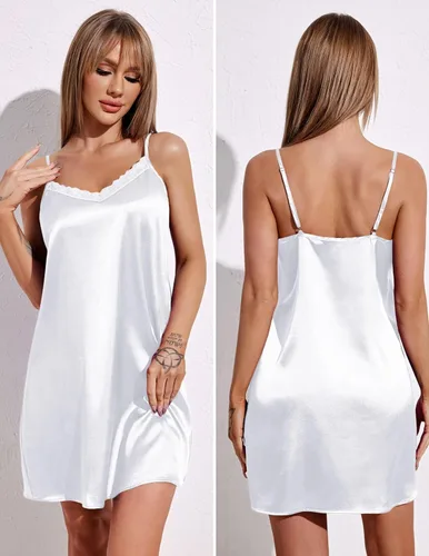 Vista 3 de Ekouaer Batas tipo kimono de satén para damas de honor, camisón de seda y batas de encaje con bata