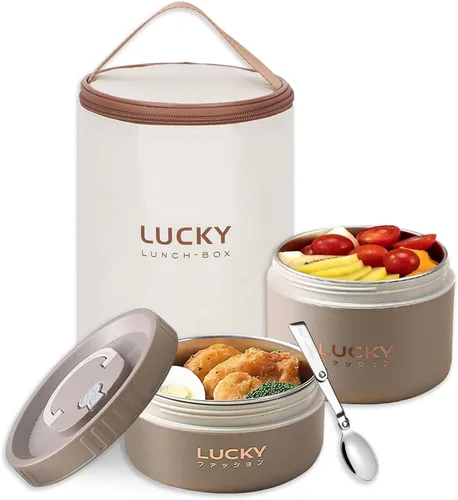 Vista 16 de Juego de contenedores de almuerzo portátiles aislados, caja Bento para adultos con bolsa de almuerzo aislada, 2 contenedores térmicos apilables