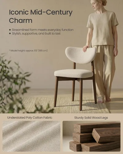 Vista 5 de VASAGLE Juego de 2 sillas de comedor de madera, sillas de cocina tapizadas con patas de madera maciza, respaldo curvado ergonómico, mango integrado