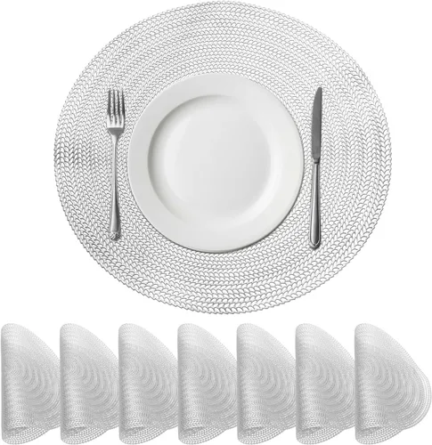 Vista 10 de uxcell Juego de 6 manteles individuales redondos dorados para mesas de comedor, manteles individuales metálicos de polivinilo prensado, manteles