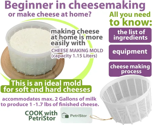 Vista 2 de Molde de queso suave para hacer queso 1.25QT - Suministros pequeños para hacer queso casero (1)
