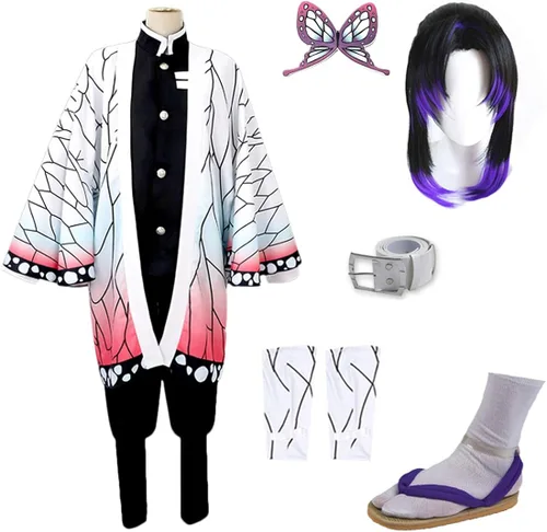 Vista 2 de Leaffly Demon Slayer - Disfraz de kimono de Kimetsu no Yaiba de Kochou Shinobu para cosplay