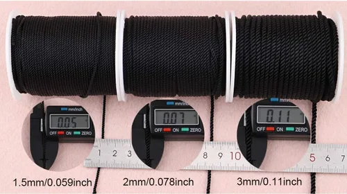 Vista 5 de Cuerda de nailon trenzado de 3 capas para jardinería, manualidades, fabricación de pulseras (0.059 in-164 pies, verde militar)