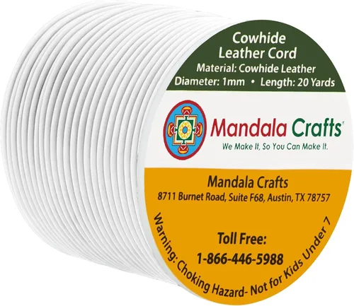 Vista 75 de Mandala Crafts Cordón Redondo de Cuero de Piel de Vaca Genuino Beige para Fabricación de Joyas Kumihimo Carrete de Cuerda de Cuero - Cordón