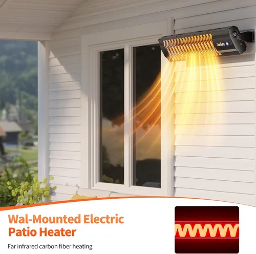 Vista 3 de Calentador de exterior para patio, calentador de pared de 1500 W, calentadores de patio para uso al aire libre, impermeable, tubo de fibra