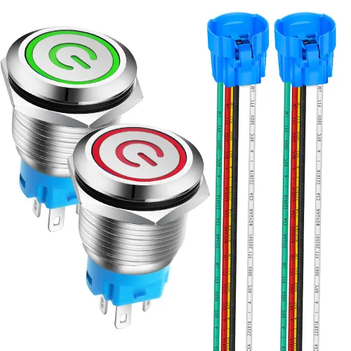 Vista 8 de Gebildet Interruptor de botón de enclavamiento de 19 mm, 12V-24V/5A, de acero inoxidable, con símbolo de alimentación, LED 1NO1NC SPDT ON Off negro