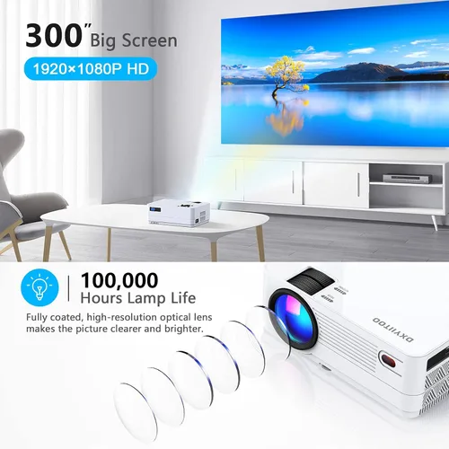 Vista 2 de Proyector Native 1080P con WiFi 6 y Bluetooth bidireccional, proyector de video Full HD para películas al aire libre, proyector de pantalla de 300