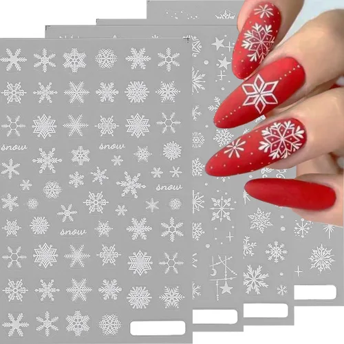 Vista 10 de Calcomanías de uñas de copo de nieve 10 hojas, calcomanías de copo de nieve de Navidad, calcomanías de uñas 3D autoadhesivas, diseño de uñas de tema