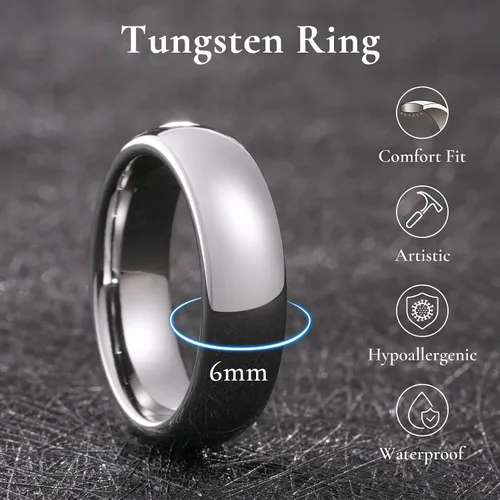 Vista 32 de King Will Alianza de boda de carburo de tungsteno para hombres y mujeres, anillos de promesa para parejas abovedados de alto pulido