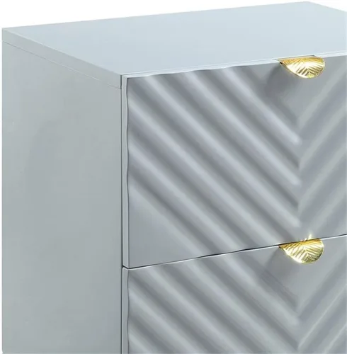 Vista 8 de Acme Mesita de noche con acabado de muebles con 2 cajones, gris alto brillo