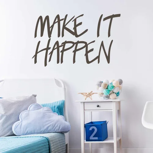 Vista 2 de Make It Happen – Beso Cut Hello calcomanía decorativo para pared, diseño de cita by chromantics Black