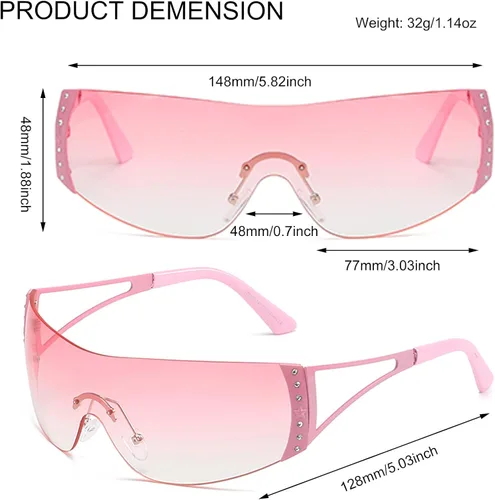 Vista 6 de DQbhzh Gafas de sol Y2K sin montura para mujeres y hombres gafas de sol futuristas de los años 2000
