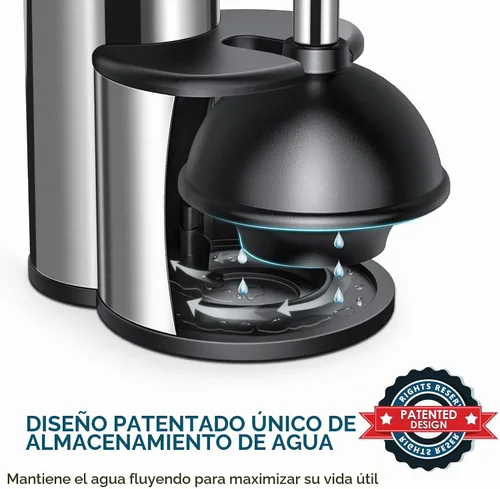 Vista 5 de Émbolo de inodoro y cepillo de inodoro con soporte de émbolo y cepillo de inodoro combinado con mango de acero inoxidable para limpieza de baño