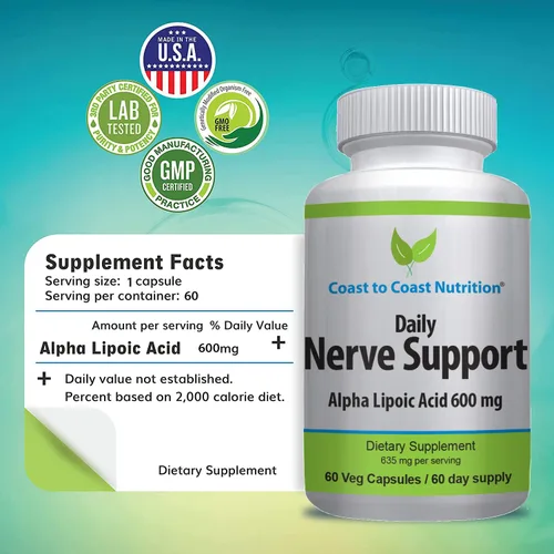 Vista 4 de Apoyo nervioso – Alivio avanzado de los nervios con ácido alfa lipoico 600 mg – Vitaminas nerviosas para aliviar los dolores de manos, piernas