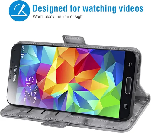 Vista 2 de Asuwish Funda de teléfono para Samsung Galaxy S5 con protector de pantalla de vidrio templado y cubierta de cartera de mármol con ranura