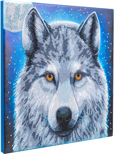 Vista 8 de Crystal Art Kit de arte de pared enmarcado mediano (11.8 x 11.8 pulgadas), lobo luz de luna, kit de pintura de diamantes para edades de 8 años