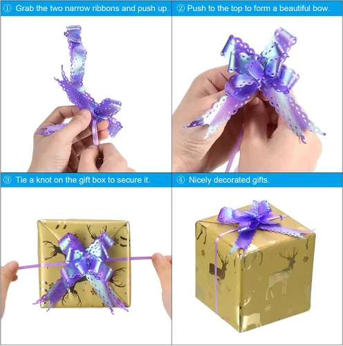Vista 5 de PATIKIL Lazos iridiscentes de 2.2 pulgadas, paquete de 40 lazos de cuerda para envolver regalos, corbatín decorativo para bodas, fiestas