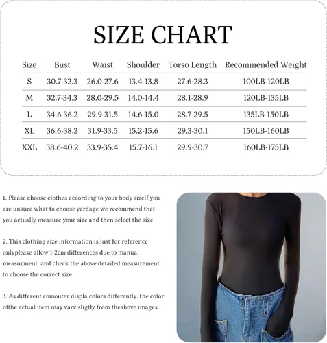 Vista 7 de WAFSCLKH Body para mujer cuello redondo manga larga ajustado básico body