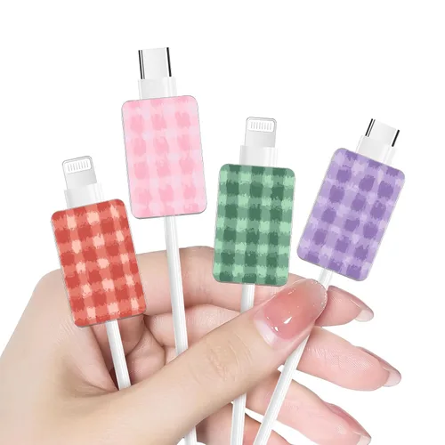 Vista 8 de Bonito protector de cable floral para cargador de iPhone, patrón de lavanda, camelia, girasol, ramo de flores, encaje, cerezo en flor, set de 6