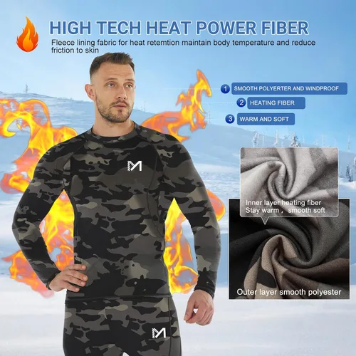 Vista 21 de MEETWEE Paquete de 4/5 camisas de compresión térmica para hombre, manga larga, forro polar, capa base, equipo de entrenamiento de invierno