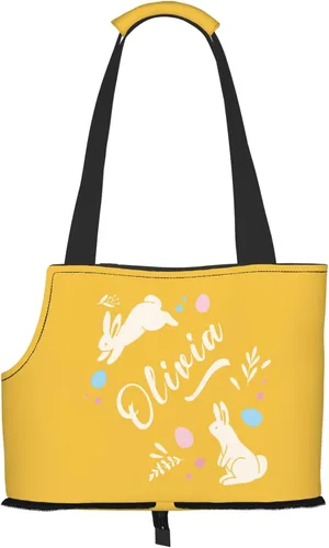 Vista 11 de Transportador personalizado para mascotas, diseño de huevos y pollo amarillo de dibujos animados de Pascua, plegable, de lados suaves, bolsa