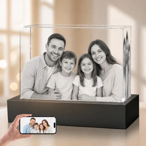 Vista 10 de Foto de cristal 3D, regalos personalizados de Navidad para mamá, esposa, mujer, papá, marido, abuela, foto personalizada en cristal, único