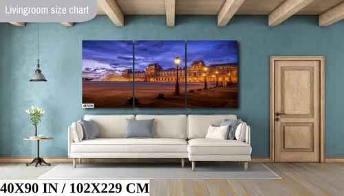 Vista 2 de Louvre Pyramid, Paris Architecture Print, Paris Wall Art, Paris Travel Poster - Print/Canvas/Acrylic/Metal (Canvas (3 Panel) Print, 36x72 Inches)