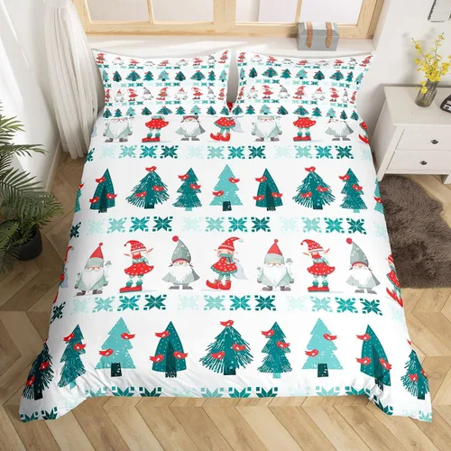 Vista 35 de Erosebridal Juego de ropa de cama de Navidad escandinavos gnomos de Papá Noel, funda de edredón de Papá Noel nevando para niños y niñas, funda