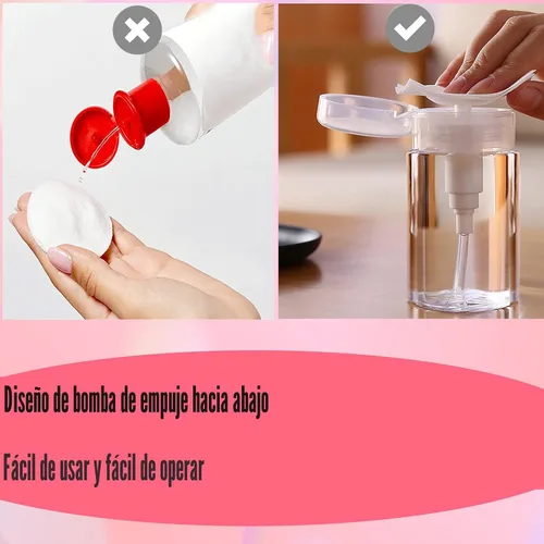 Vista 4 de Paquete de 3 dispensadores de bomba de empuje hacia abajo, botellas vacías de tapa de presión, recipientes para quitaesmalte de uñas, removedor