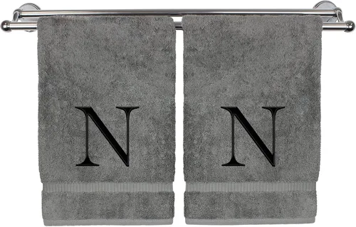 Vista 70 de Toalla de mano monogramada, regalo personalizado, juego de 2 - Toalla bordada con letra de bloque dorada - Extra absorbente 100% algodón turco