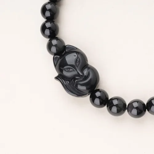 Vista 5 de COAI Pulsera de zorro de piedra de obsidiana dorada para hombre y mujer