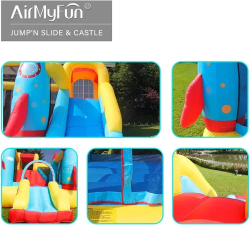 Vista 7 de AirMyFun Casa inflable para saltar, castillo hinchable con soplador de aire, casa de juegos con piscina de bolas, tobogán inflable para niños