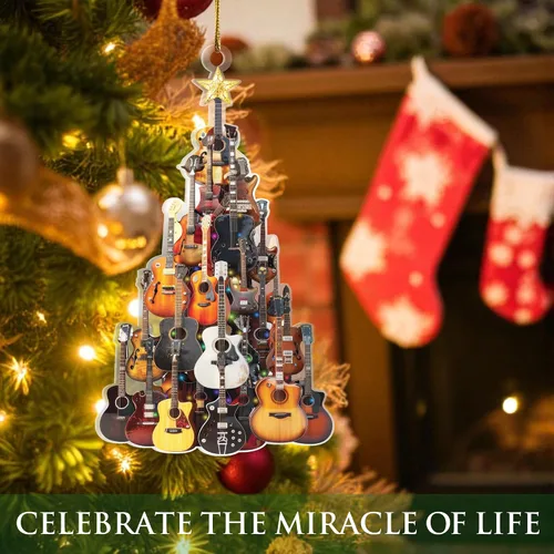 Vista 4 de Adorno de guitarra plana 2D para árbol de Navidad, árbol de guitarra, adornos de música, para guitarristas, regalos para amantes de la música