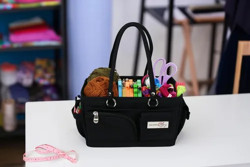 Vista 4 de Everything Mary Junior Deluxe Store & Tote Organizer - Bolso negro para manualidades con asas, organizador de almacenamiento plegable para álbumes