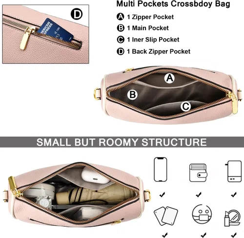 Vista 4 de Bolso cruzado pequeño para mujer, con correa ancha, diseño moderno, bolso cruzado y bolso con cremallera superior