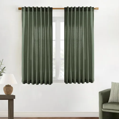 Vista 84 de XTMYI - Cortinas transparentes de 54 pulgadas de largo, juego de 2 paneles para baño, cortinas cortas de lino y algodón con semi privacidad